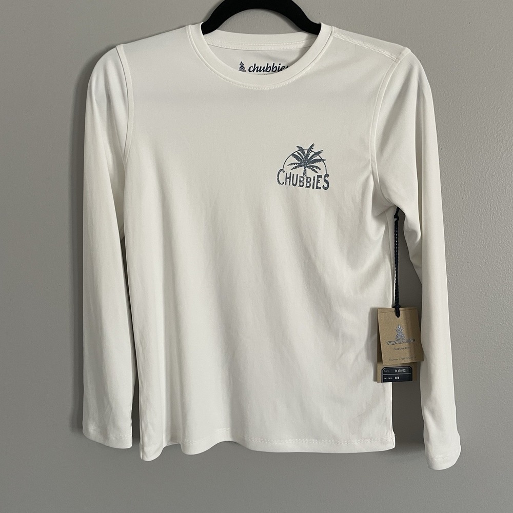 Chubbies White Long Sleeve Rash Guard Surf Shirt Youth Size Medium NWT